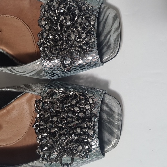 ROS Hommerson EUC shiny sparkle beaded grey zebra print comfort heels 8M - Picture 3 of 10